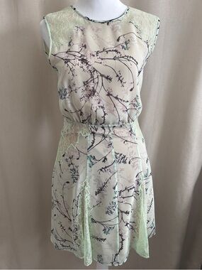 BCBG Sleeveless Mint Floral Lace-Trim Dress